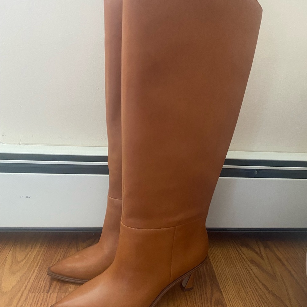 Leather Knee-High Boots in Tan - Picture 3 of 4